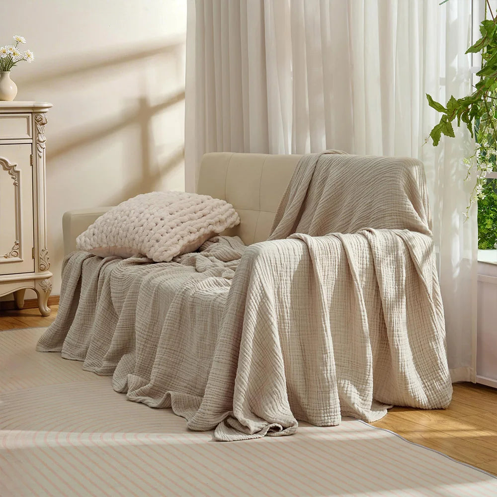 Plaid en Mousseline de Coton 6 Couches — Léger, Respirant, Confort 4 Saisons