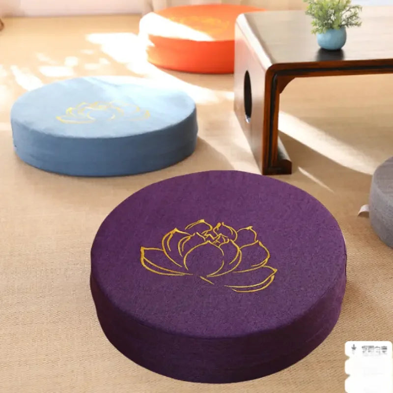 Coussin de Méditation en Lin 40x6cm – Motif Lotus, Assise Confort Yoga & Tapis Tatami