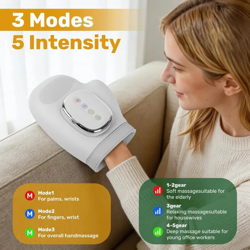 Masseur de Mains Grande Taille - 5 Niveaux & 3 Modes de Compression