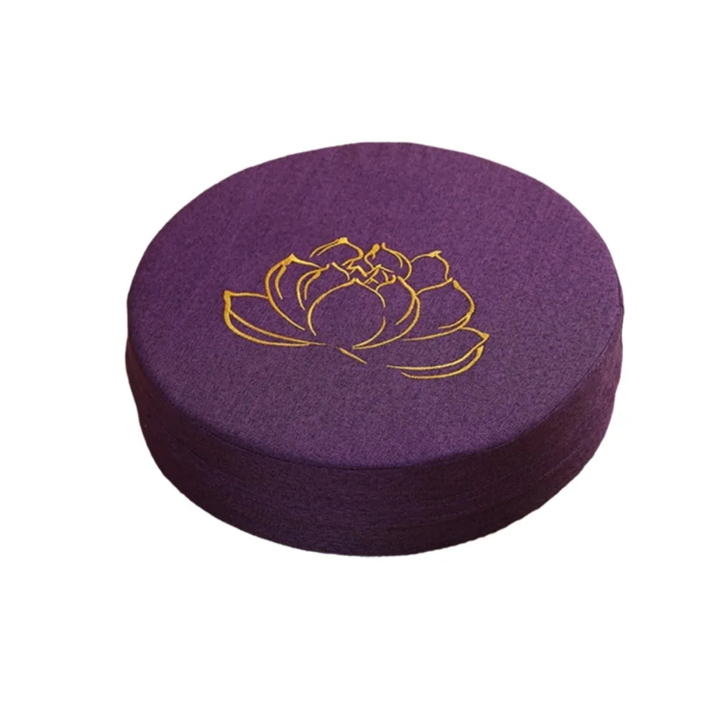 Coussin de Sol Japonais Brodé Motif Lotus – Assise Ronde Épaisse pour Salon de Thé & Méditation