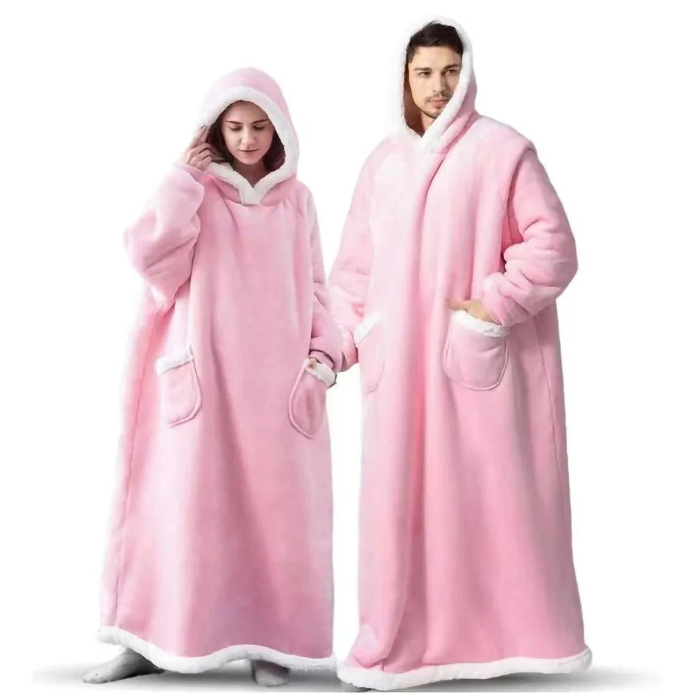 Couverture d'Hiver 180 cm avec Manches - Polaire Peluche Portable à Capuche pour Canapé, Adulte, Chaude et Douce