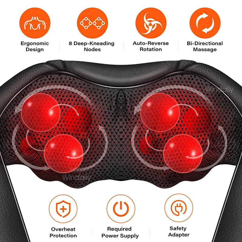 Appareil de Massage Shiatsu 4D pour la Nuque et les Épaules avec Chaleur - Coussin de Massage Électrique pour le Dos, Corps Entier, Maison et Voiture