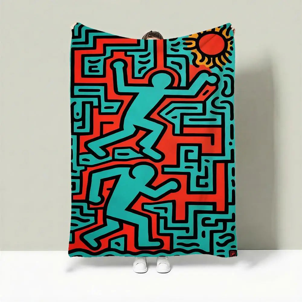 Plaid K-Keith Haring en Flanelle Légère 240g, Doux et Respirant, Idéal pour l'Été