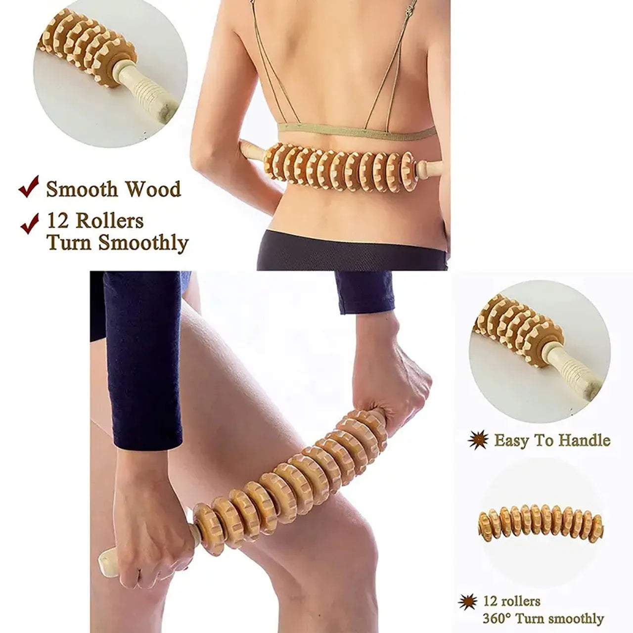 Rouleau Masseur Fascia en Bois - Manuel Anti-Tensions