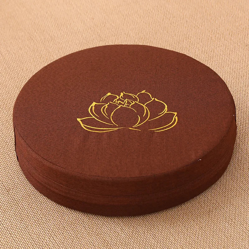 Coussin de Méditation en Lin 40x6cm – Motif Lotus, Assise Confort Yoga & Tapis Tatami