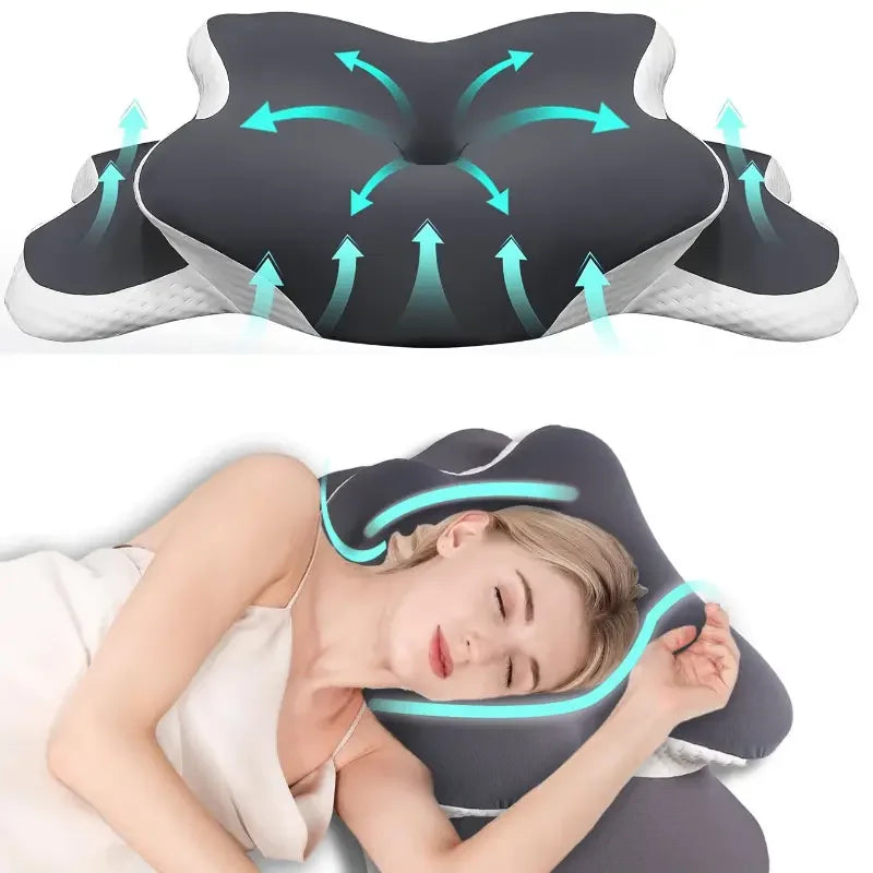 Oreiller Cervical Papillon à Mémoire de Forme — Hauteur Ajustable, Toutes Positions