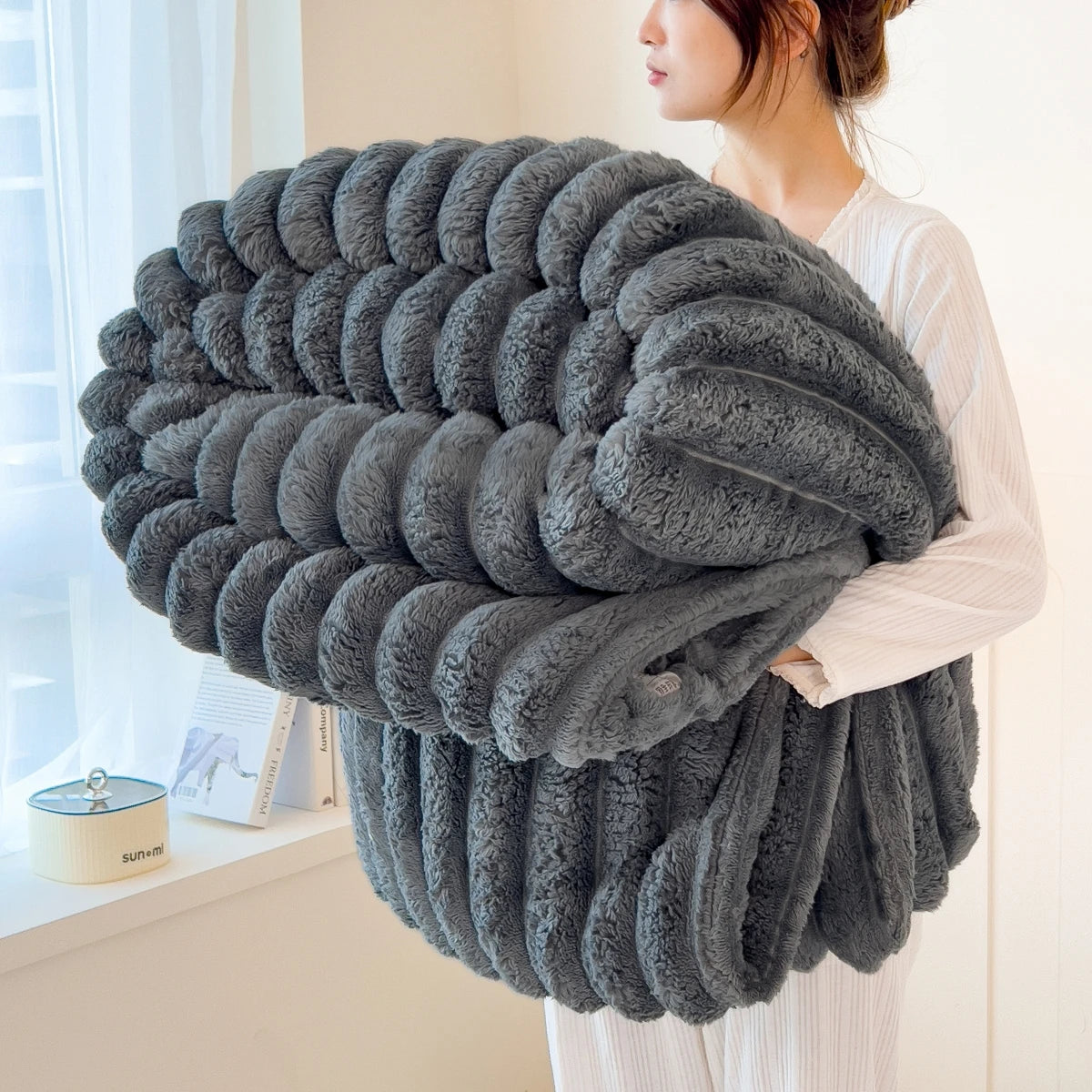 Couverture Multifonction Rayée XXL — Plaid Épais pour Lit, Canapé & Animaux