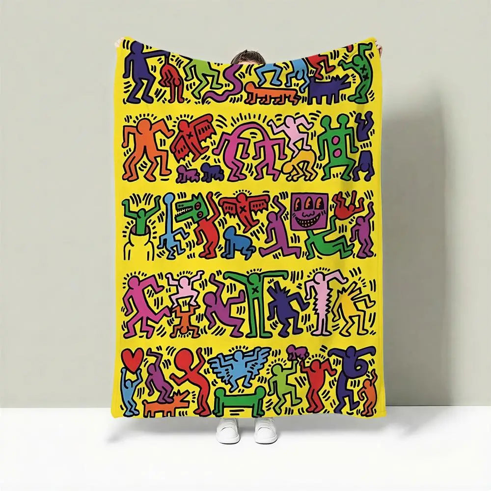 Plaid K-Keith Haring en Flanelle Légère 240g, Doux et Respirant, Idéal pour l'Été