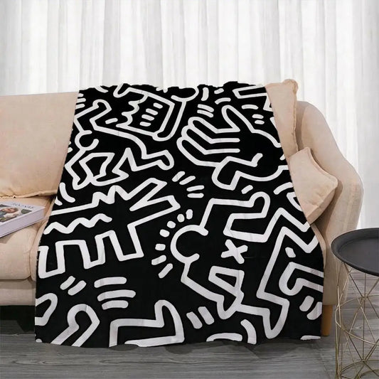 Plaid K-Keith Haring en Flanelle Légère 240g, Doux et Respirant, Idéal pour l'Été