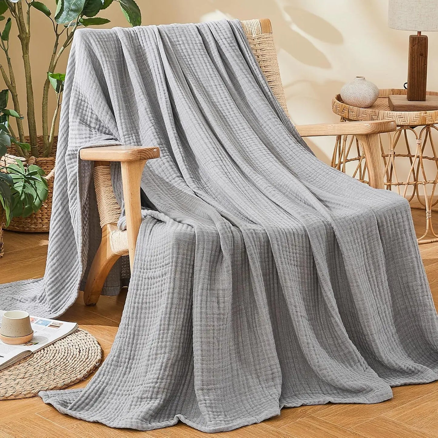 Couverture en Mousseline 100% Coton, 6 Couches Légères pour Lit, Gaze Prélavée et Respirante