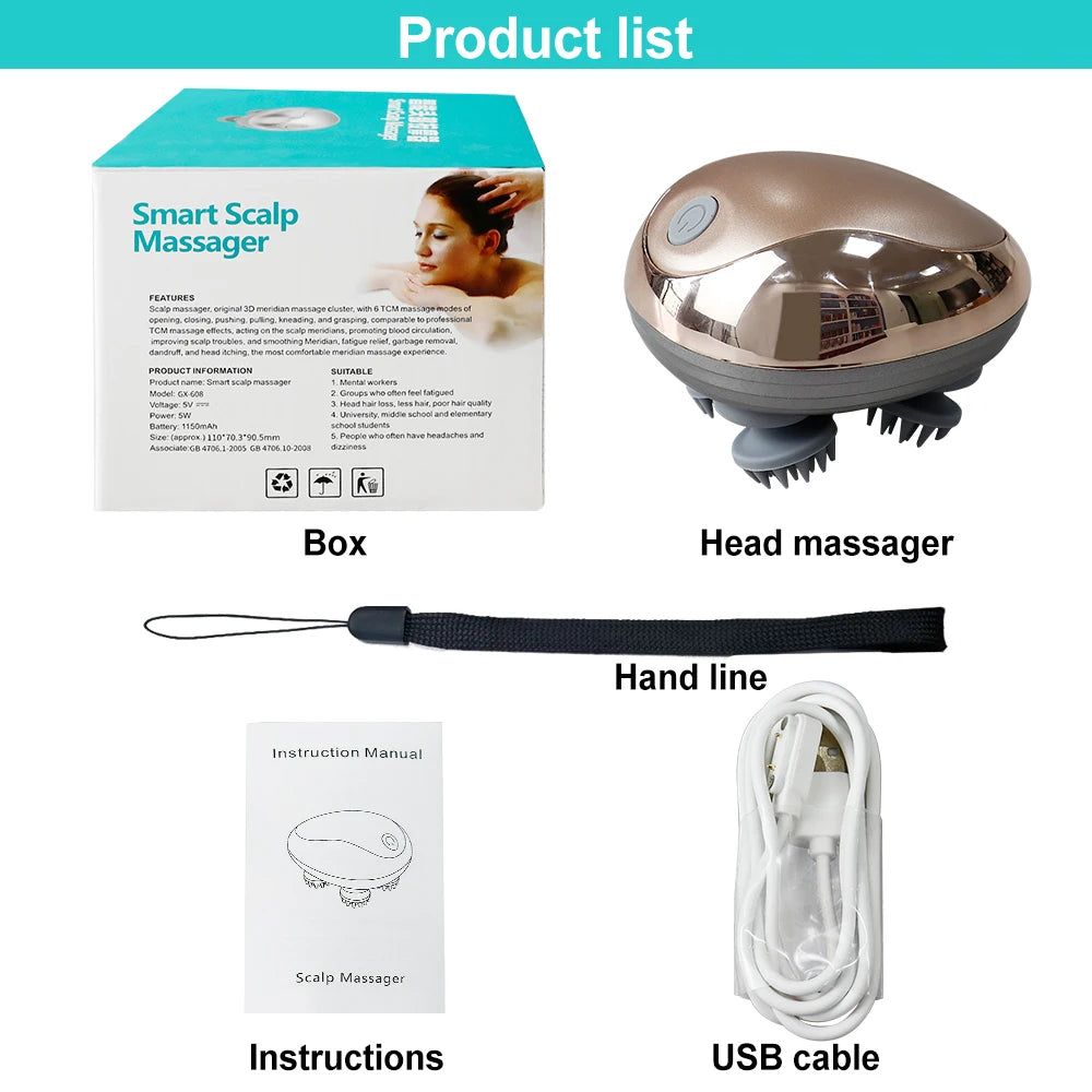 Masseur de Crâne Électrique Vibrant — Stimule la Circulation, Anti-Fatigue
