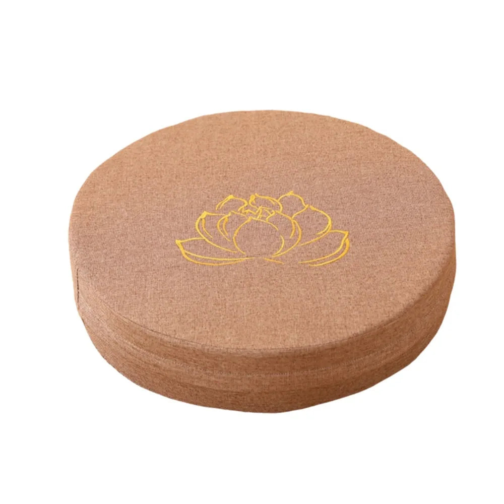 Coussin de Sol Japonais Brodé Motif Lotus – Assise Ronde Épaisse pour Salon de Thé & Méditation