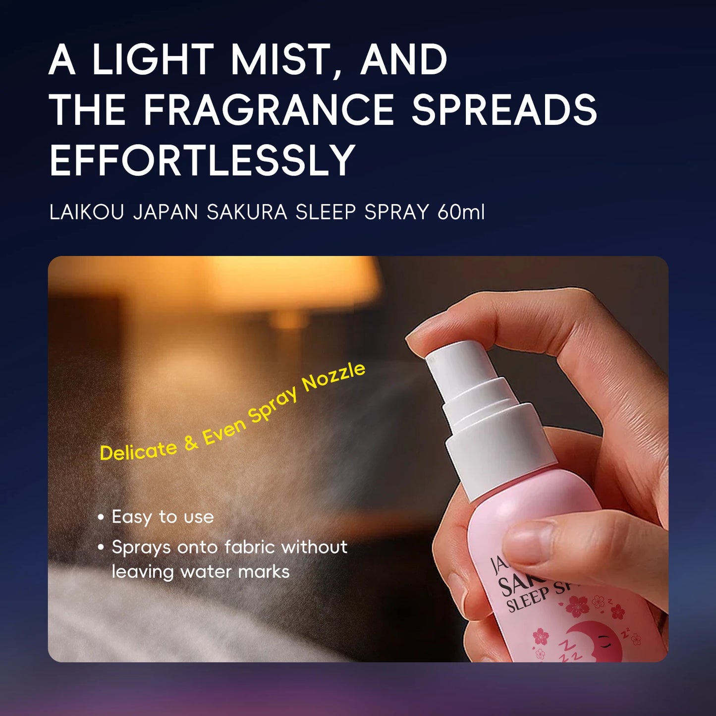 Brume d'Oreiller Sakura LAIKOU – Lavande & Camomille pour un Sommeil Apaisant