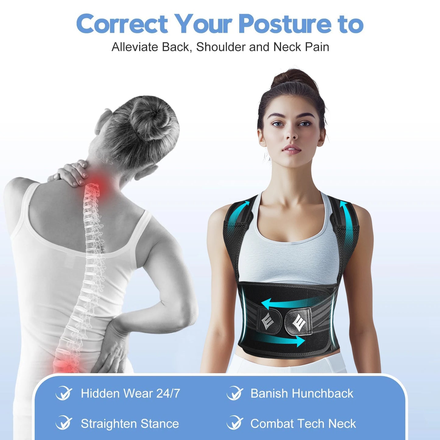 Correcteur de Posture Ajustable – Soutien Dos & Épaules Homme Femme