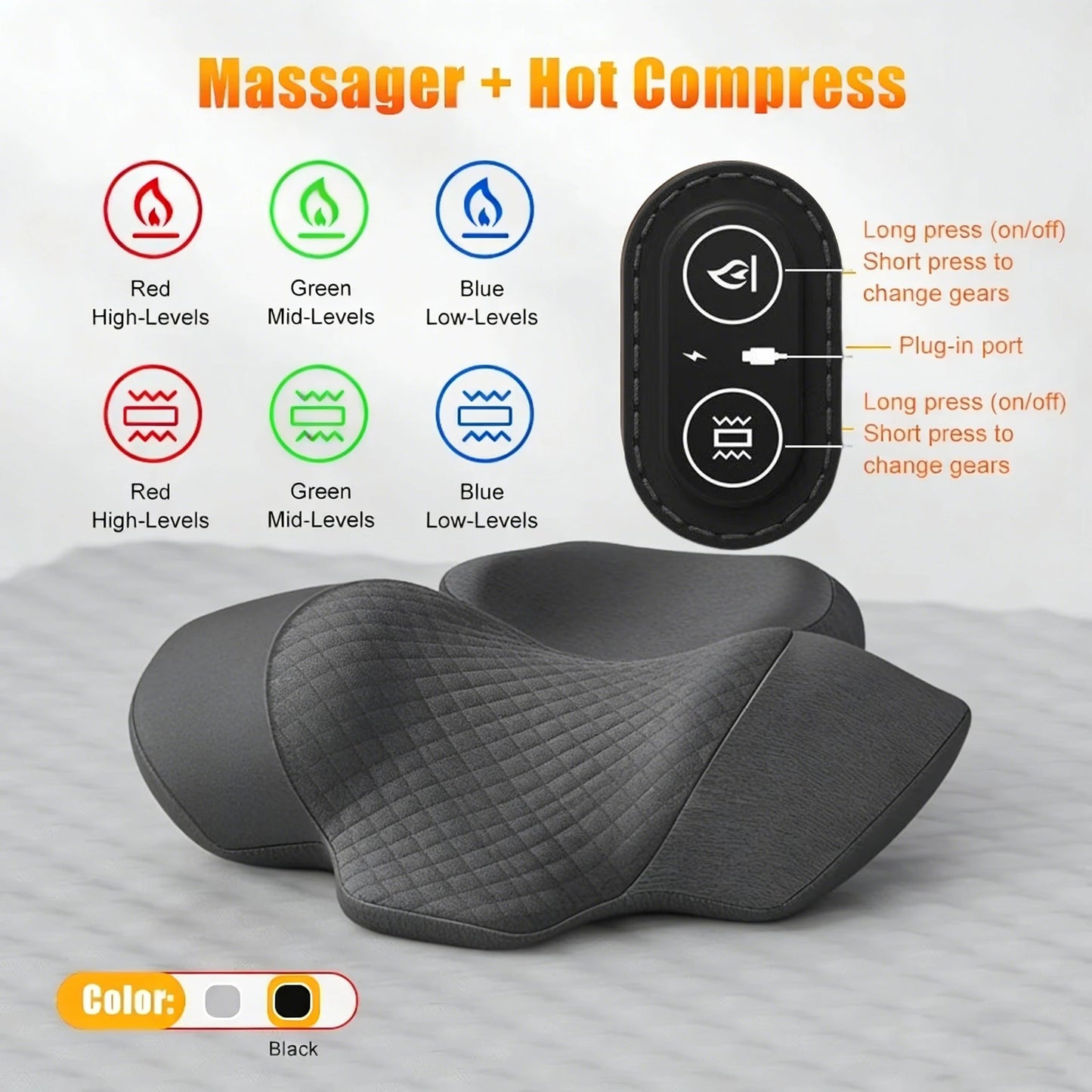 Oreiller Masseur Cervical Chauffant — Traction & Vibration, Confort Orthopédique
