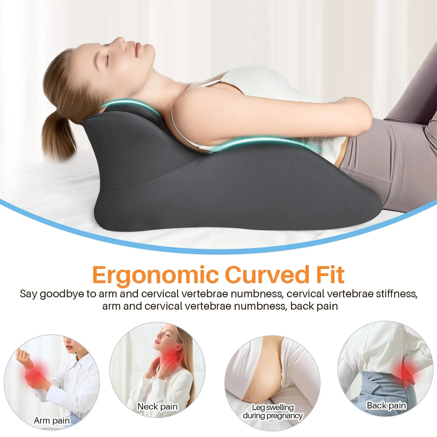 Oreiller Ergonomique Multipositions en Mousse à Mémoire de Forme avec Housse Amovible - Oreiller pour Couple, Soulage les Douleurs Corporelles