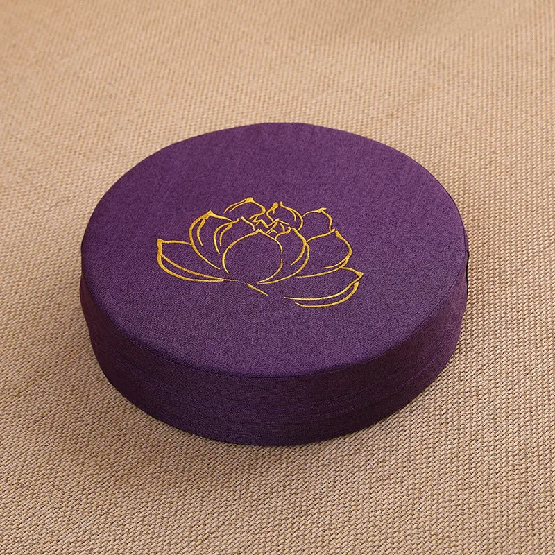 Coussin de Méditation en Lin 40x6cm – Motif Lotus, Assise Confort Yoga & Tapis Tatami