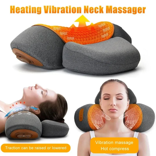 Oreiller Masseur Cervical Chauffant — Traction & Vibration, Confort Orthopédique
