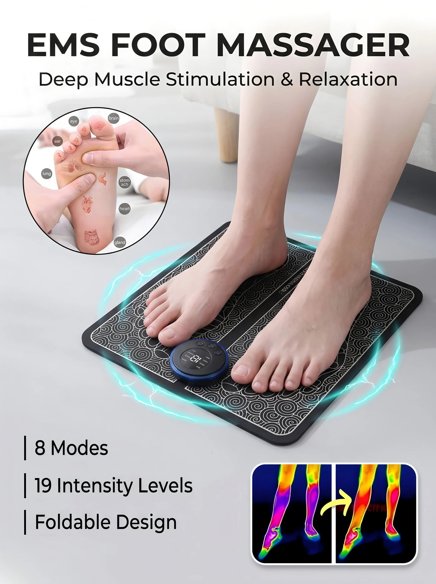 Tapis de Massage des Pieds EMS Rechargeable – Circulation & Détente