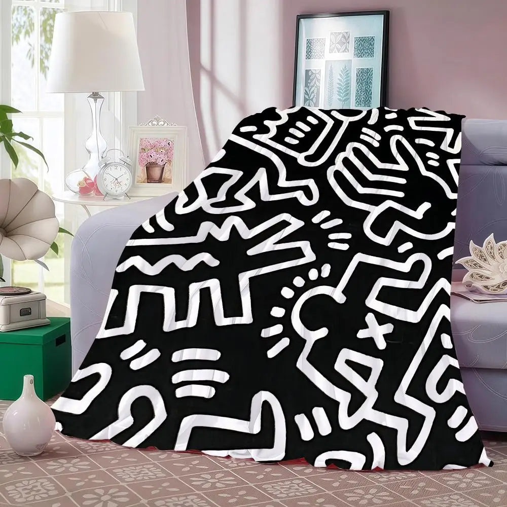 Plaid K-Keith Haring en Flanelle Légère 240g, Doux et Respirant, Idéal pour l'Été