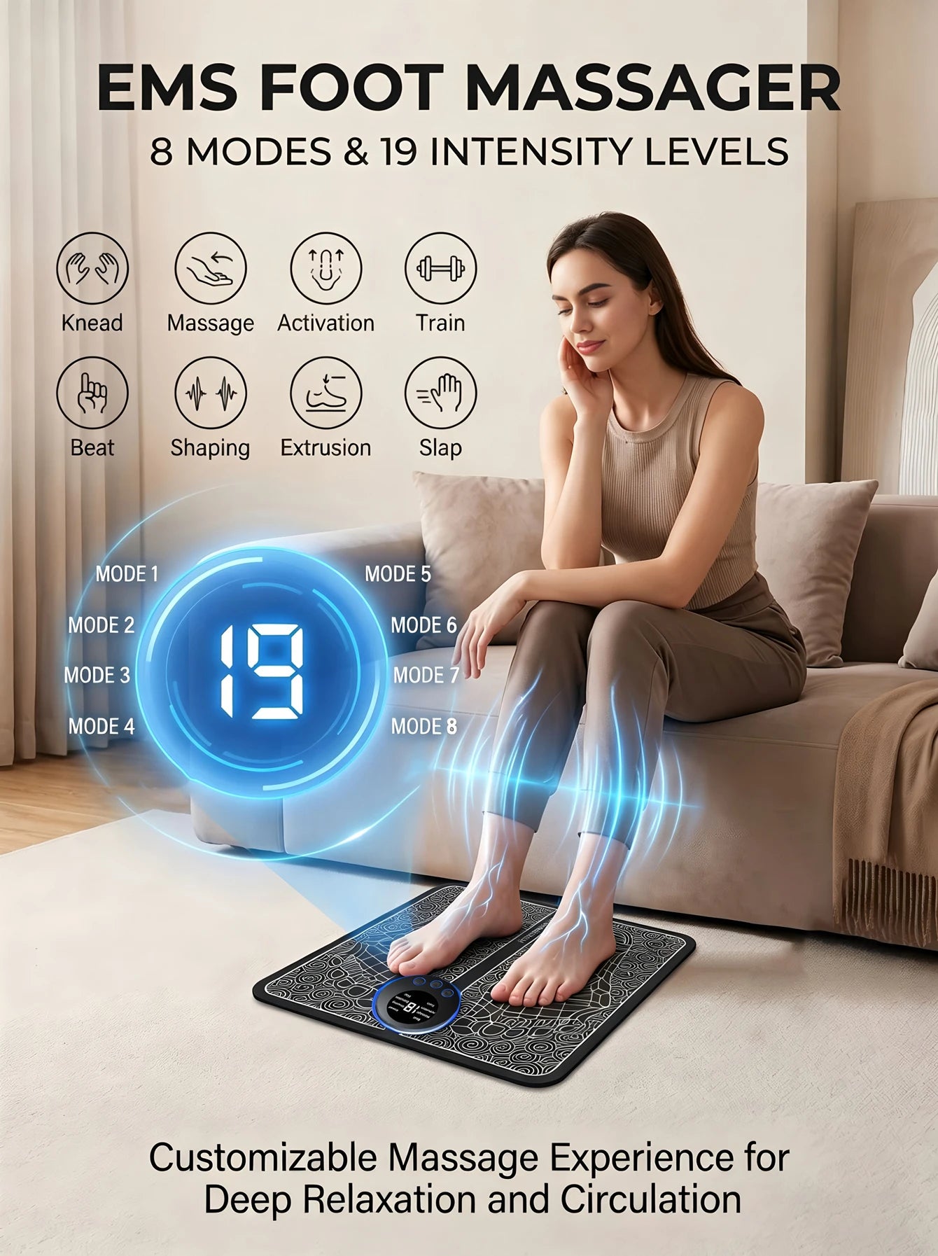 Tapis de Massage des Pieds EMS Rechargeable – Circulation & Détente