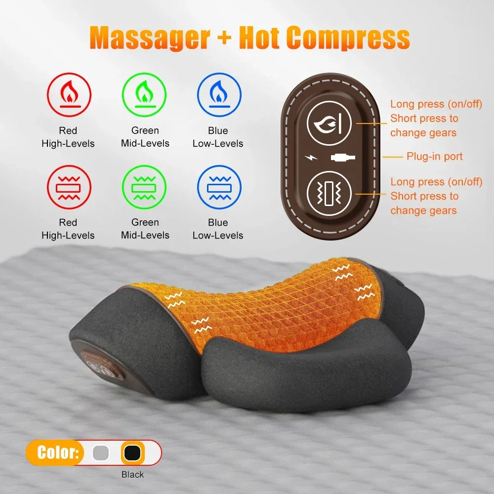 Oreiller Masseur Cervical Chauffant — Traction & Vibration, Confort Orthopédique