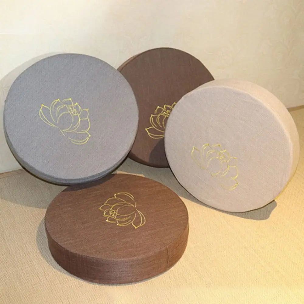 Coussin de Sol Japonais Brodé Motif Lotus – Assise Ronde Épaisse pour Salon de Thé & Méditation