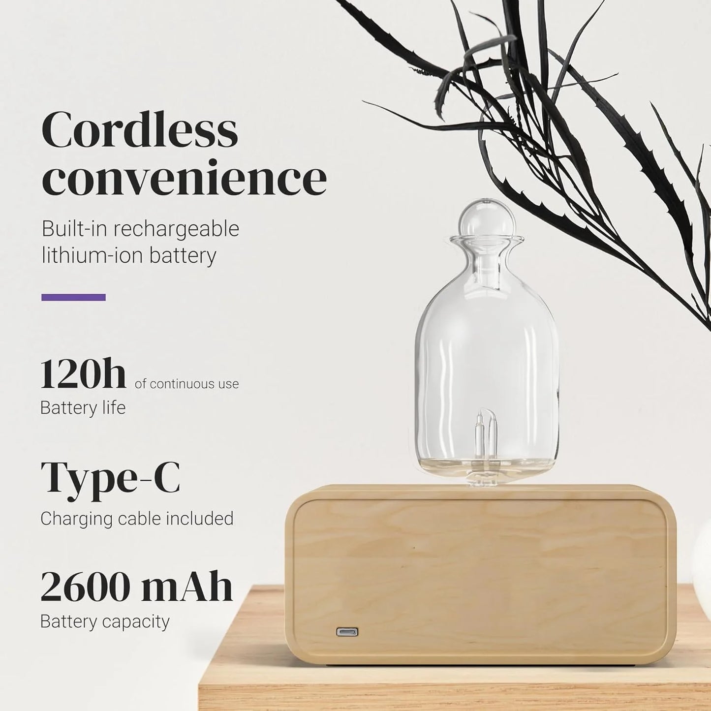 Diffuseur à Nébulisation Bois & Verre — Huiles Essentielles sans Eau, Rechargeable