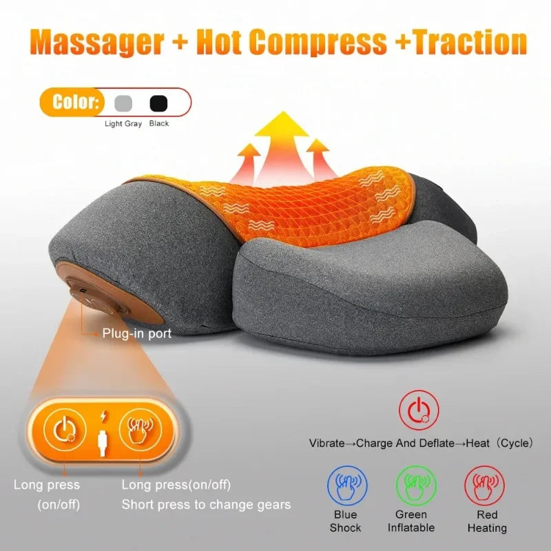 Oreiller Masseur Cervical Chauffant — Traction & Vibration, Confort Orthopédique